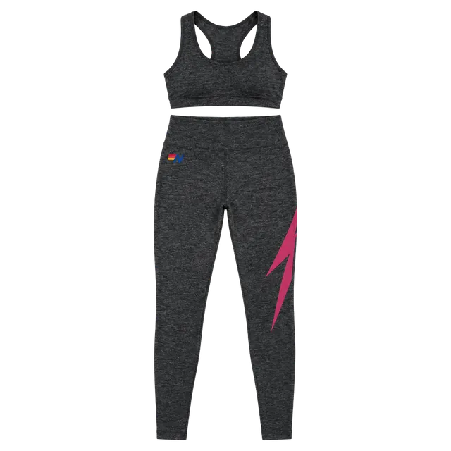 Aviator Nation Leggings Size XS Charcoal Gray Pink Lightning Bolt