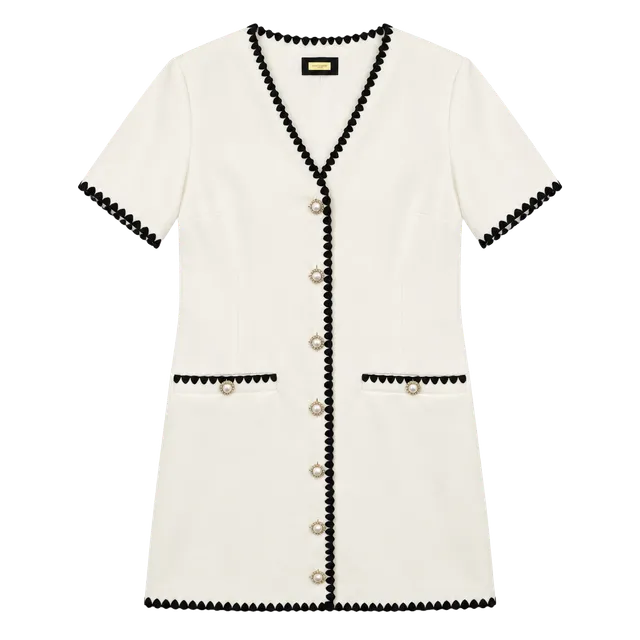 Alexia Admor Pearl Button Mini Dress Size 8 White Black Scallop Trim