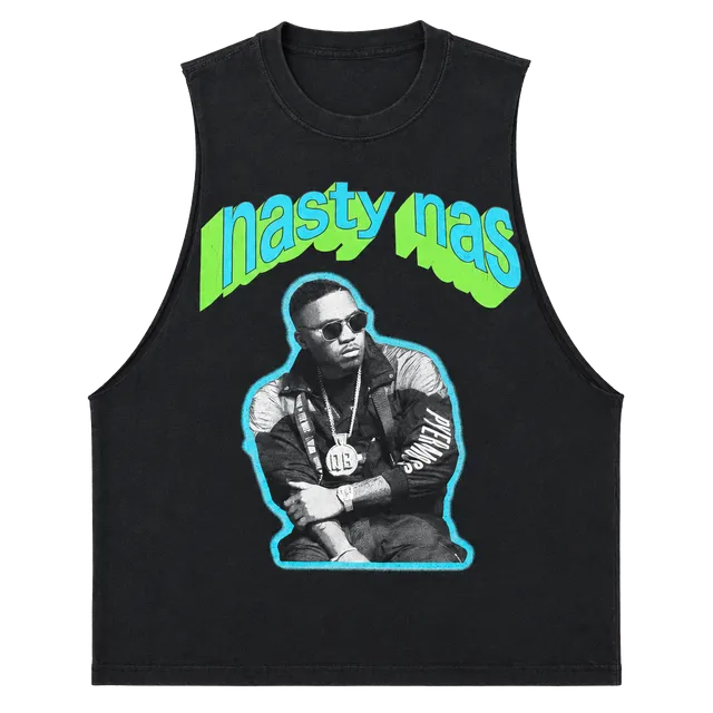 Nas Nasty Nas Graphic Print Black Cotton Drop Armhole Tank Top M