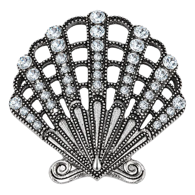 Vintage Rhinestone Seashell Brooch Pin