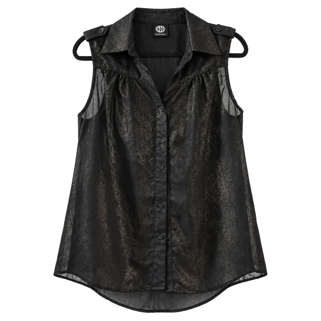 Bobeau Sheer Metallic Blouse Black Gold