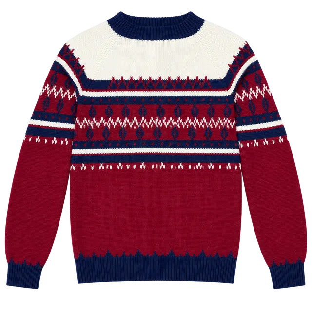 JCPenney Fair Isle Mock Neck Sweater Size L Red Blue Vintage Ski