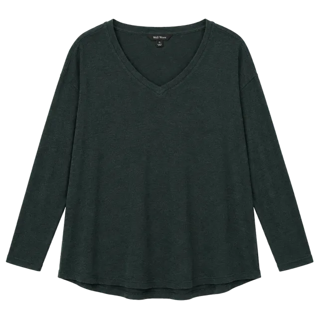 Well Worn Green V Neck Sweater Shirt Women's