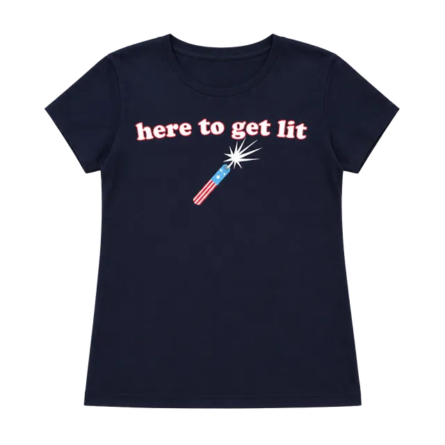 Gildan Here To Get Lit Graphic T-Shirt Size Large Blue