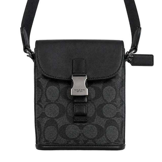 Coach Track Small Flap Crossbody In Signature Canvas Charcoal