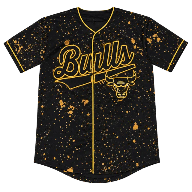 NBA Chicago Bulls Size Medium Black Gold Paint Splatter Baseball Jersey