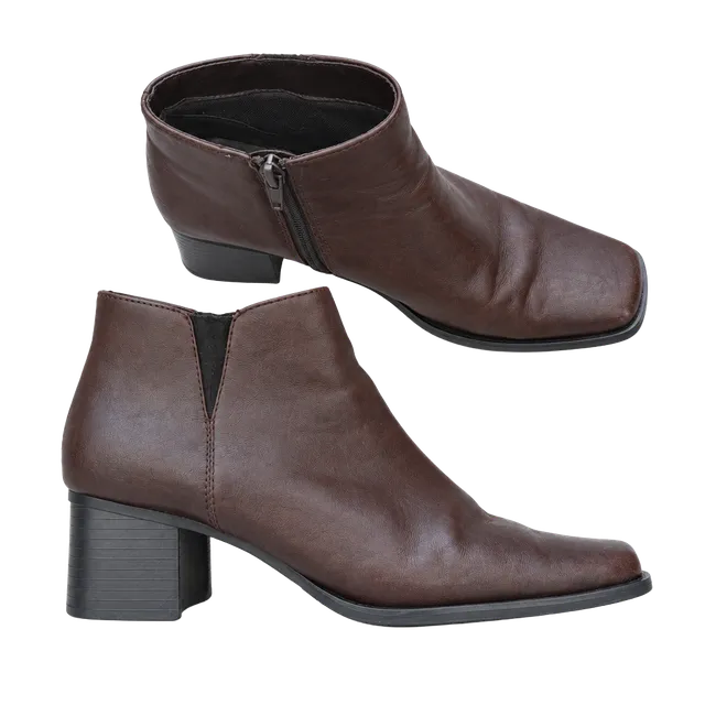 Y2K Vintage Bass Nadine Ankle Boots Women 6.5M Brown Leather Square Toe Bootie