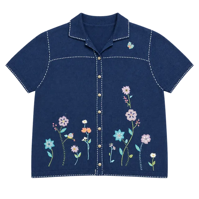 Alfred Dunner Knit Button Down Shirt Size 2X Blue Floral