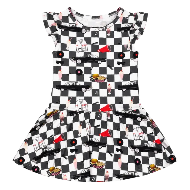 Lori + Val bamboo Bodysuit Dress Size 18-24 M Checkered Retro Car Print