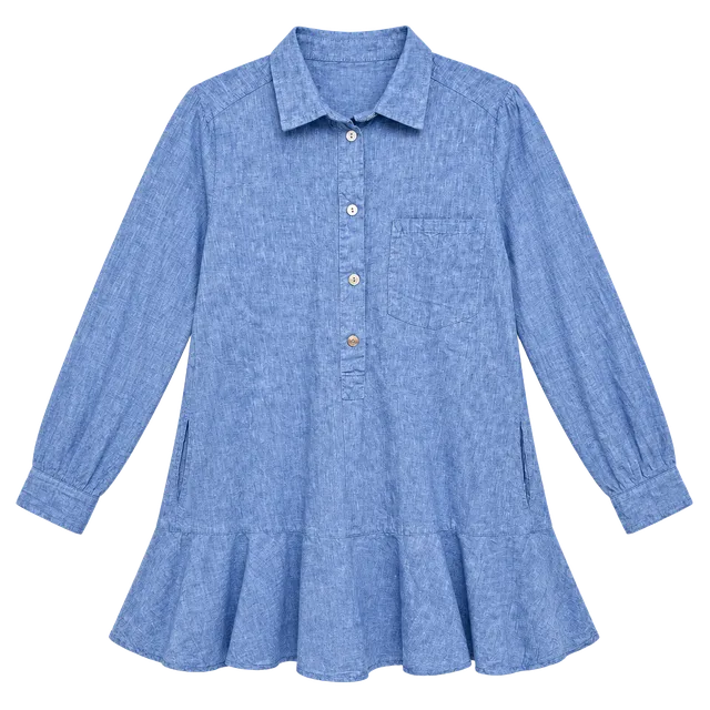 Tuckernuck Dress Blue Cotton Long Sleeve Ruffle Hem Shirt Dress