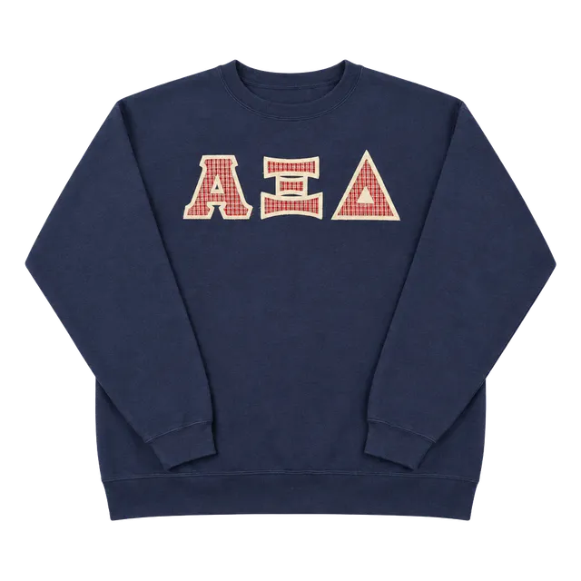 Cotton Deluxe Alpha Xi Delta Size XL Navy Plaid Applique Sweatshirt