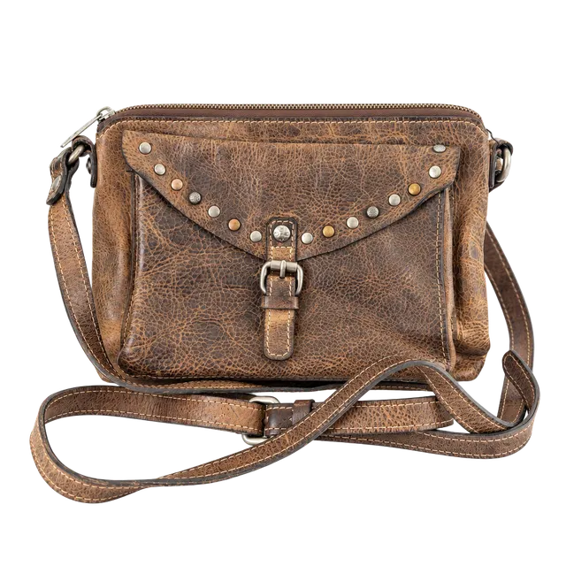 Patricia Nash Avellino Italian Leather Crossbody Bag Distressed Studded