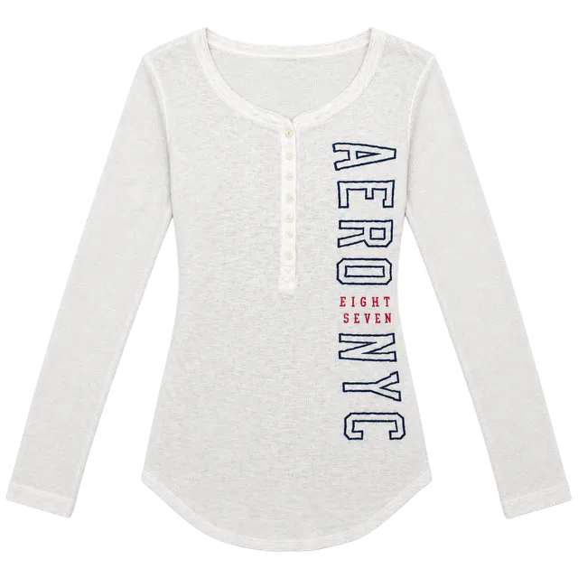 Aeropostale Thermal Henley Size L White Long Sleeve Shirt