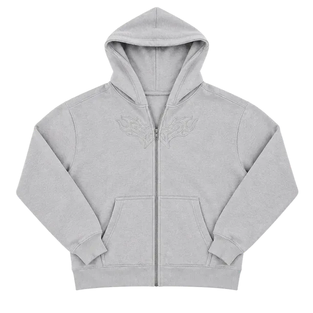 Hollister Boxy Fit Zip-Up Hoodie Size XL Gray Embroidered Flame