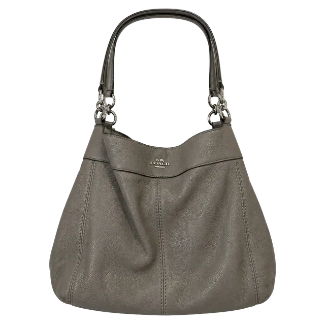 Coach Gray Pebbled Leather Hobo Shoulder Bag Purse Silver Hardware