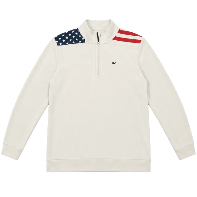 Vineyard Vines American Flag 1/4 Zip Pullover Size L White Cotton