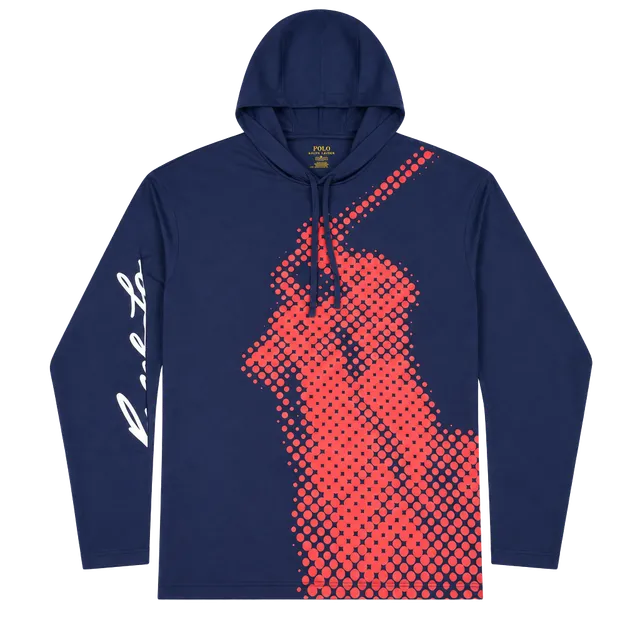 Polo Ralph Lauren Dot Print Big Pony Graphic Hooded Tee Size M Navy