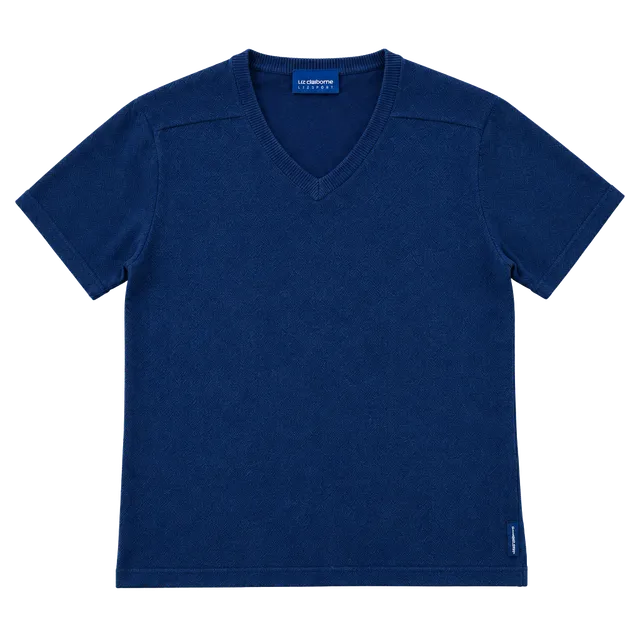 Liz Claiborne Sport V-Neck Short Sleeve Sweater Size M Blue