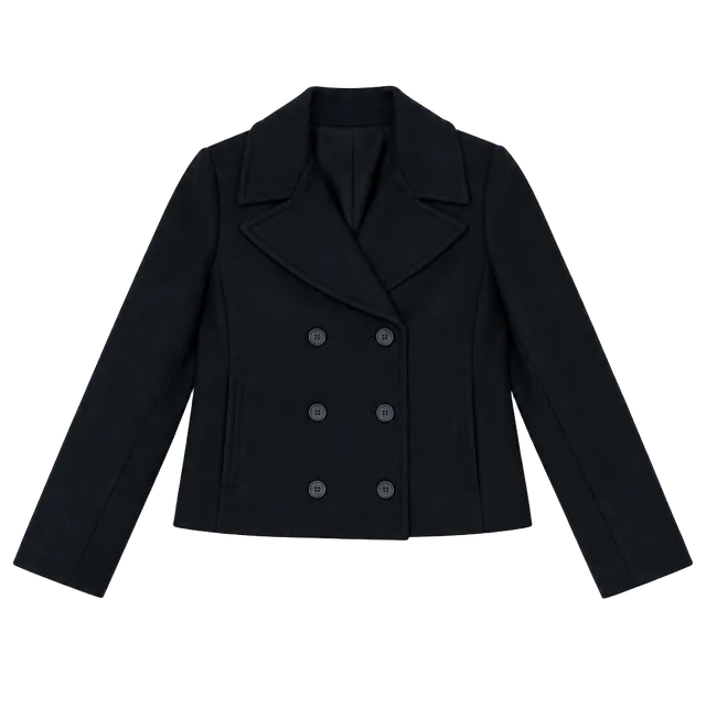 Balenciaga Double Breasted Wool Pea Coat Jacket Size 42 Black