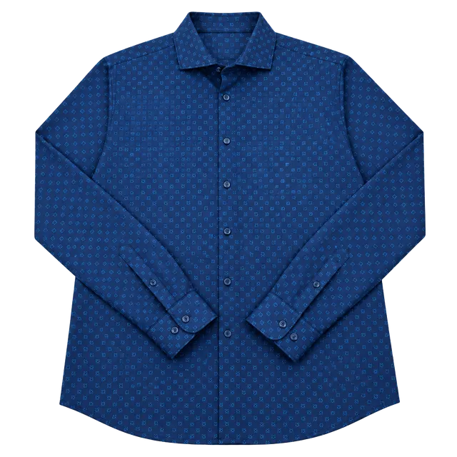 Denim & Flower Ricky Singh Button Down Shirt Size L Blue Geo Print