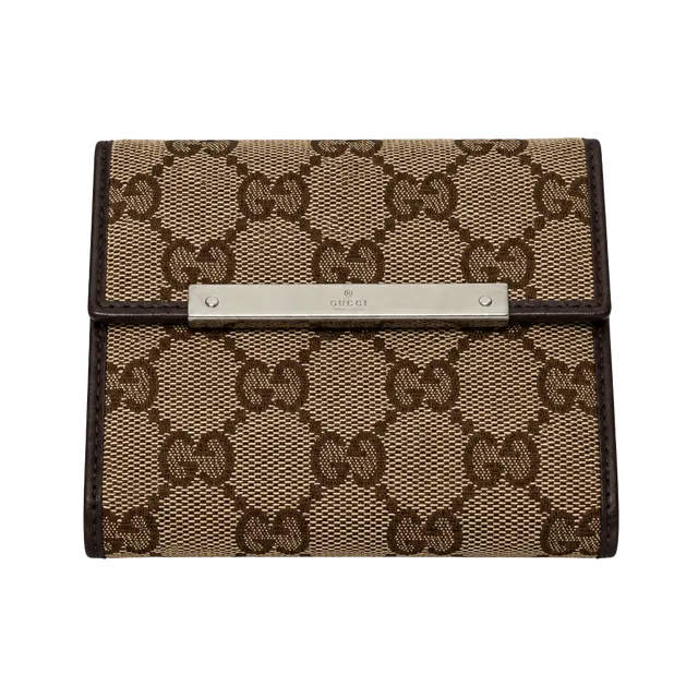 Authentic Gucci GG Canvas WOC Wallet Brown Leather