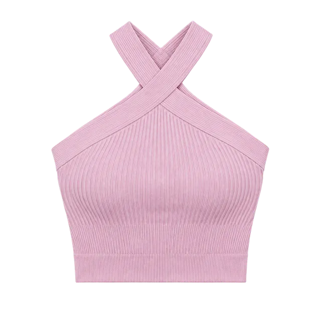 Babaton Sculpt Knit Cross Neck Halter Top Size XS Pink