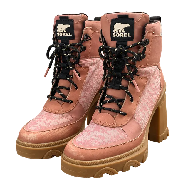 Funky Sorel Brex Heel Lace Boots Pink Mauve