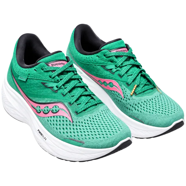 LUS 14 Saucony Ride 16 Running Shoes Green Pink Size 10