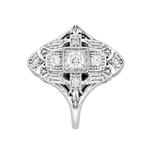 Vintage Single Cut Diamond Filigree Navette Ring in 925 Sterling Silver