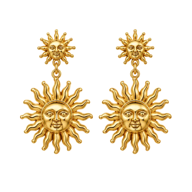 House of Harlow 1960 Gold Sun Face Drop Earrings