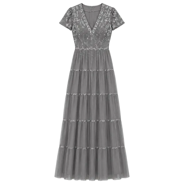 Part Two Metallic Pleated Maxi Dress Silver