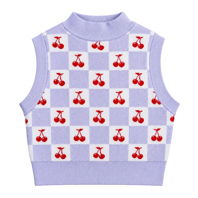 Forever 21 Cherry Checkered Sweater Vest Size M Purple