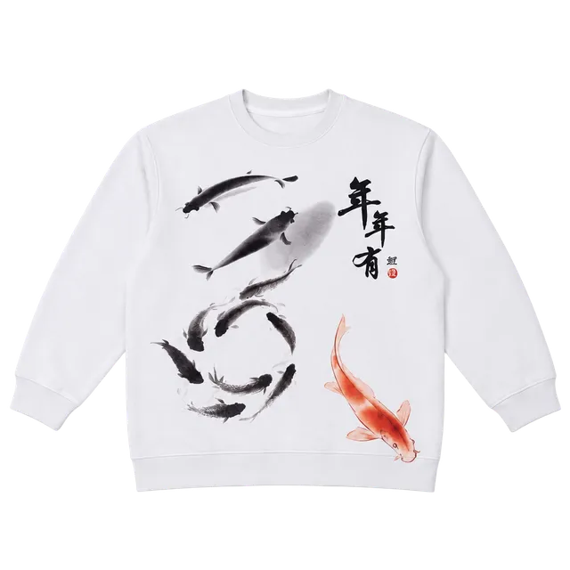 Blind Rooster Japanese Koi Fish Graphic Sweatshirt Size M Off-White