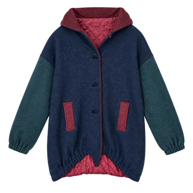 Vintage Braetan Colorblock Wool Hooded Coat Size Large 80s 90s Grunge Duffle Jacket