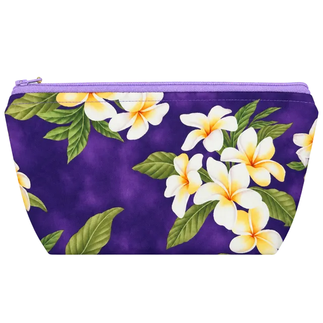 Plumeria Hawaiian Floral Print Zippered Travel Pouch