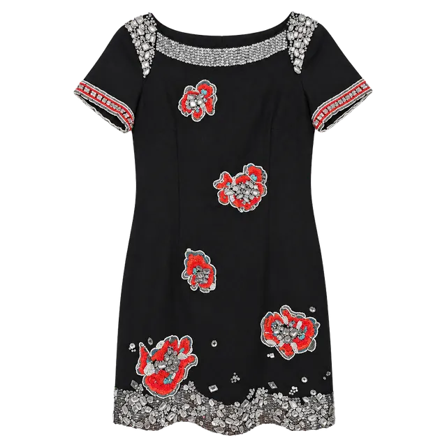French Connection Embellished Dress Size 6 Black Crystal Beaded