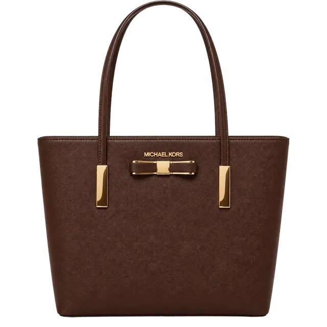 Michael Kors Bow Tote Bag Brown Faux Leather Shoulder Handbag