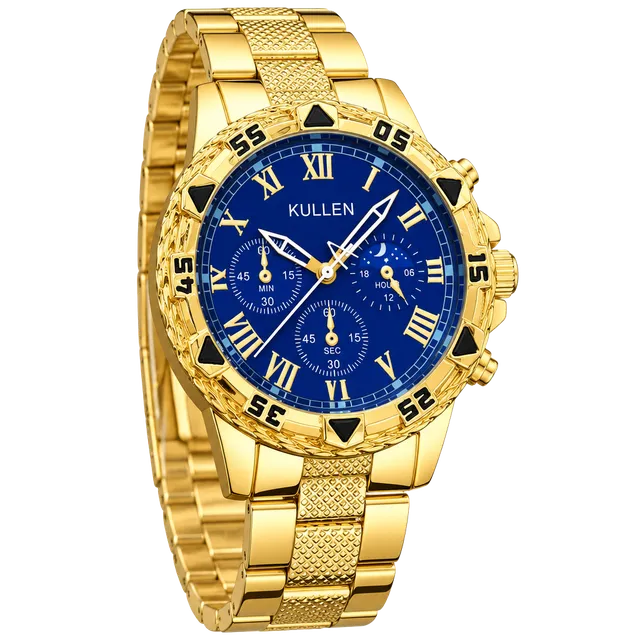Kullen Gold Tone Blue Dial Chronograph Watch