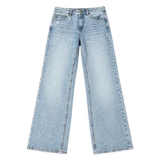 Stradivarius Wide Leg Jeans Size USA 06 Light Wash Distressed Denim