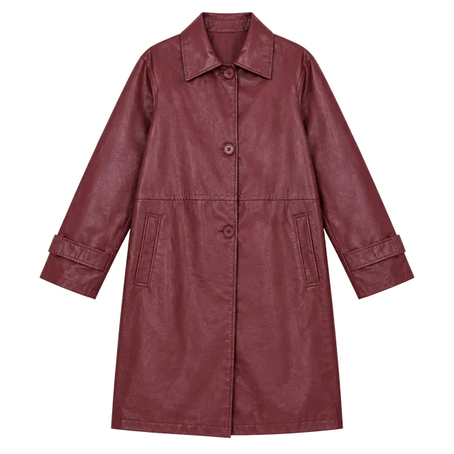 Vintage Cherry Red Leather Coat