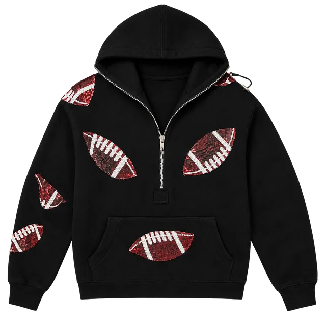 Boutique Sequin Football Hoodie Black