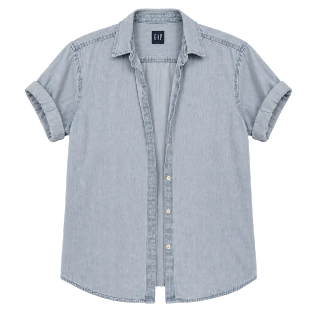 Gap Denim Short Sleeve Button Down Shirt Size S Light Blue Chambray