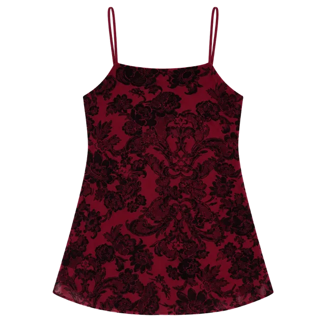 Moon River Burgundy & Black Floral Flocked Velvet Cami Tank Top Medium Chic 