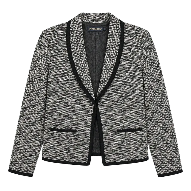 Pendleton Tweed Blazer Size 12 Black White Virgin Wool Jacket