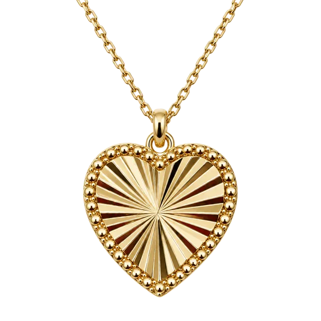 ￼18k Gold Plated Sunburst Heart Pendant Necklace
