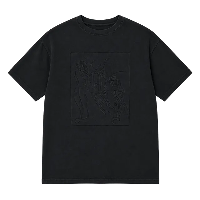 Vintage 90s K&G Sportswear Black Tonal Graphic Tee – Padded Shoulders – One Size