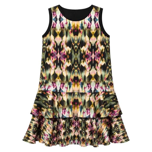iCB New York Multicolor Silk Sleeveless Ruffle Hem Dress, 8