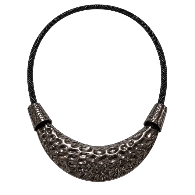 Vintage Hammered Crescent Bib Statement Necklace Deep Bronze Tone