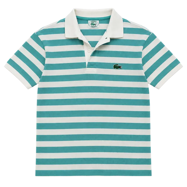IZOD Lacoste Vintage Striped Polo Shirt Size L Green White Cotton