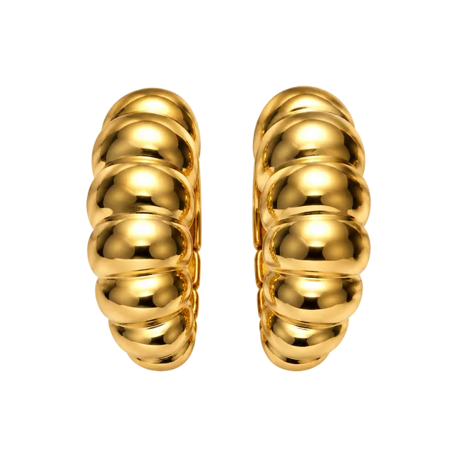 Monet Gold Tone Ribbed Dome Clip On Earrings Vintage